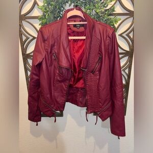 Lulu's Up on a Tuesday Burgundy Vegan Leather Jacket size XL